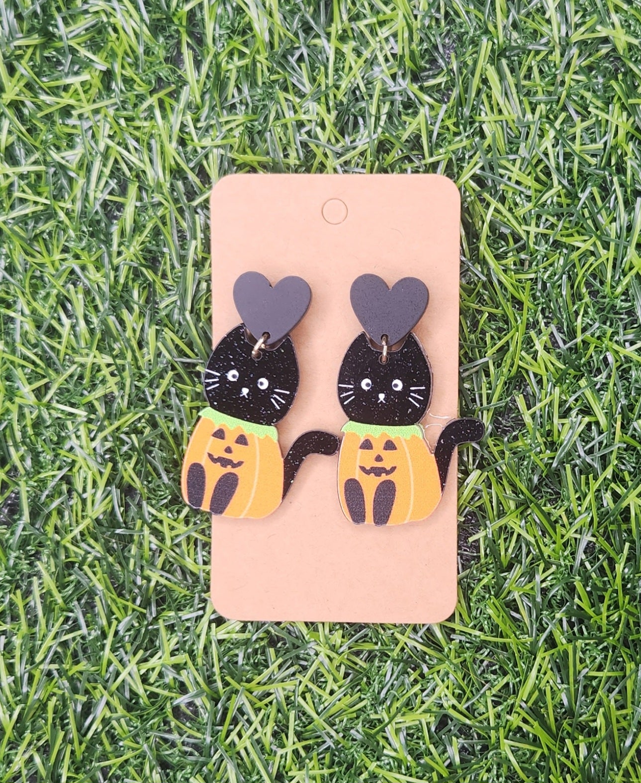 Halloween Black Cat Stud Dangle Earrings