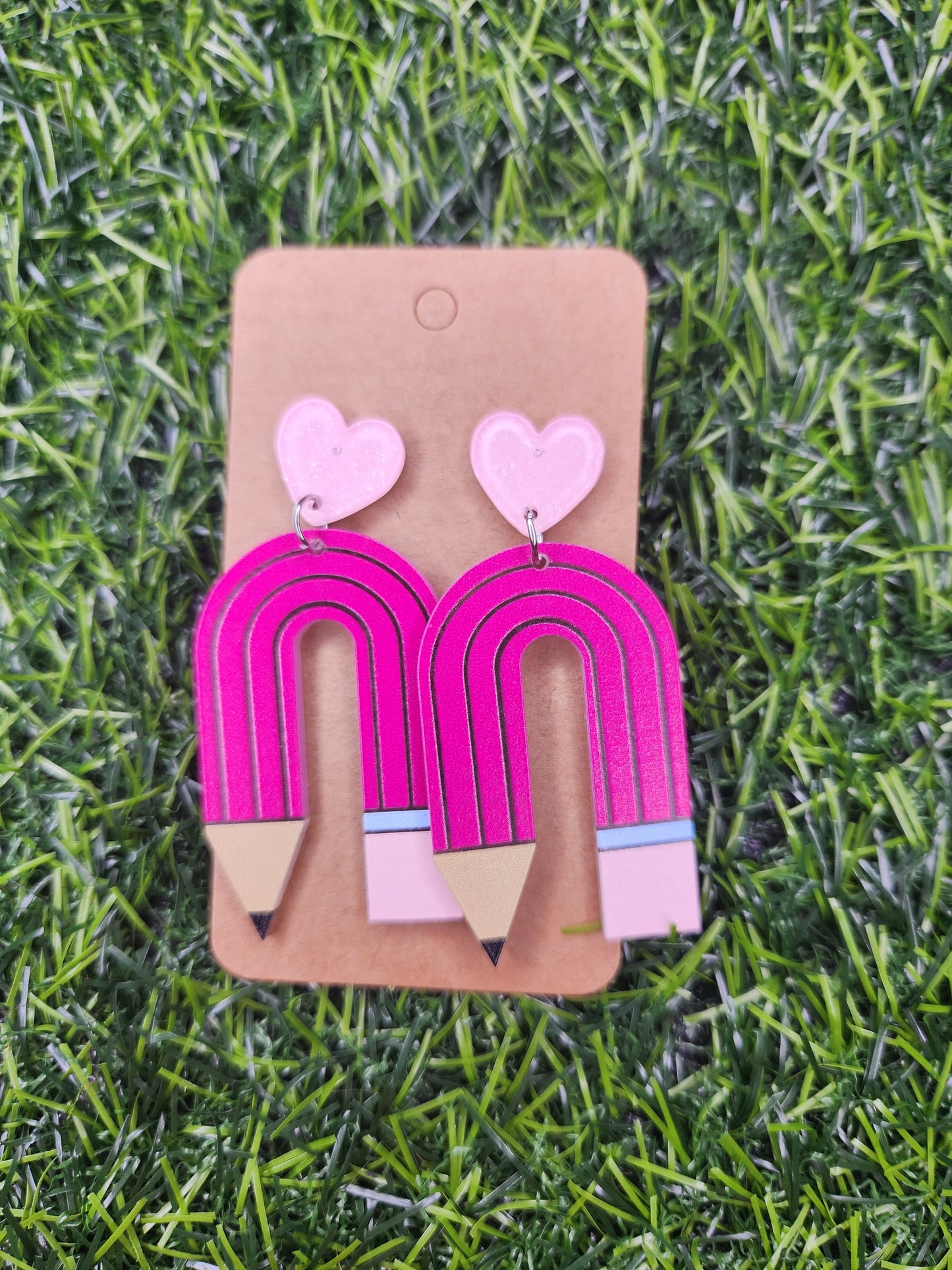 Large Pink Pencil Stud Dangle Earrings
