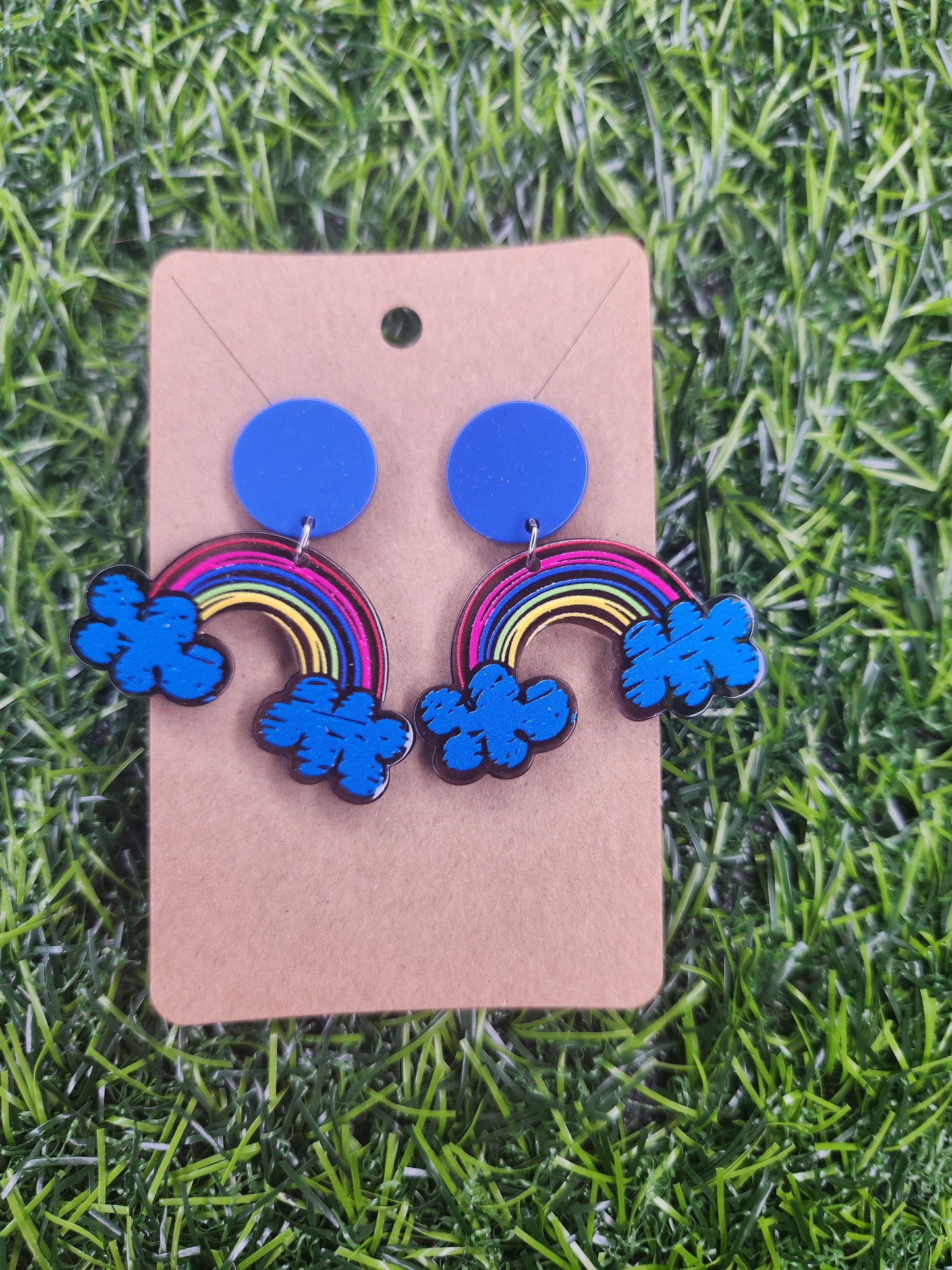 Large Blue Rainbow Stud Earrings