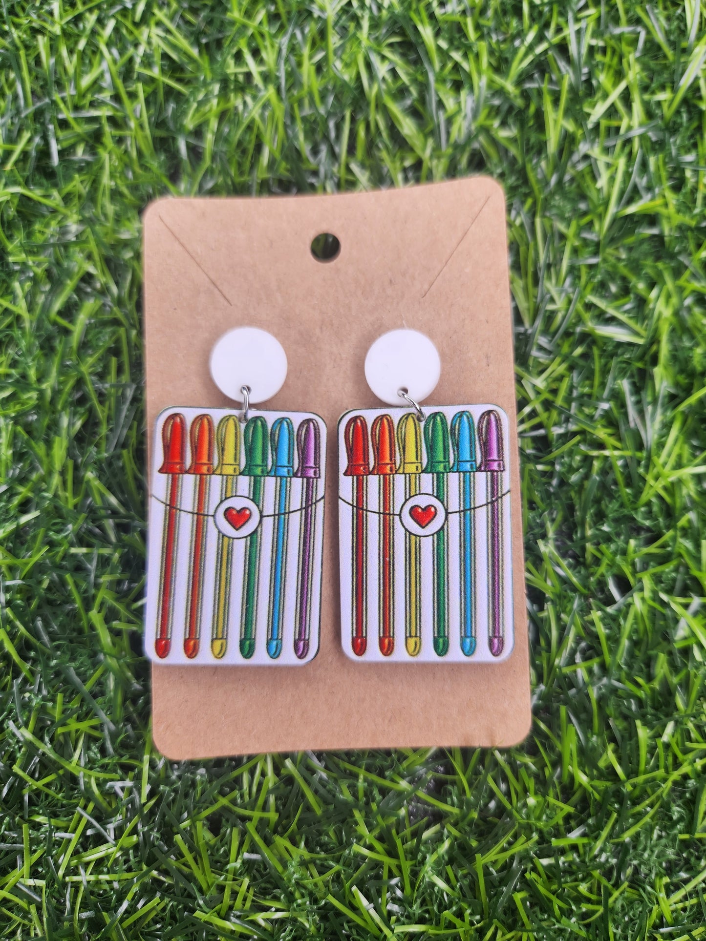 Rainbow Pen Stud Dangle Earings