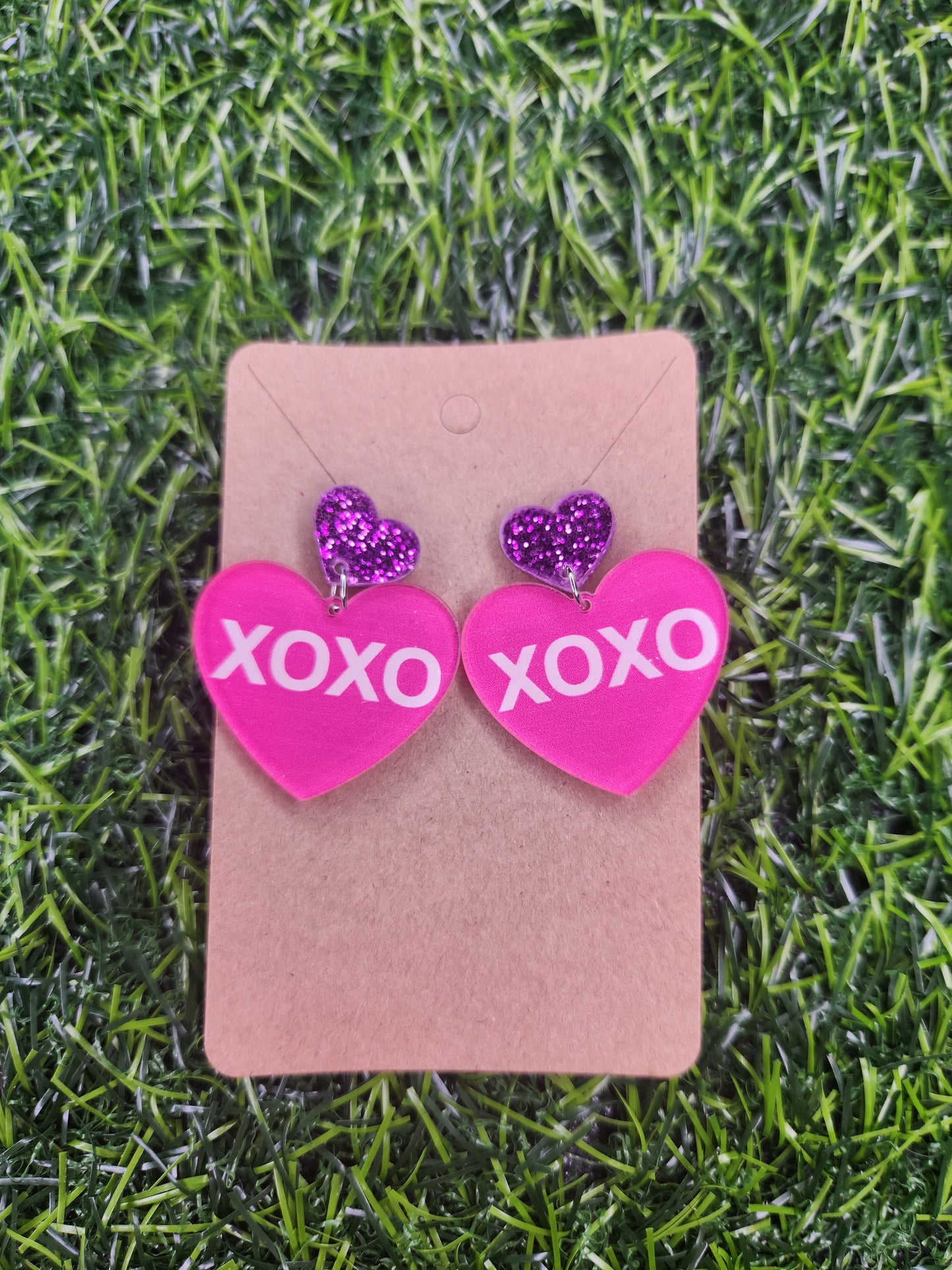 Large Cute Valentines Glitter Heart XOXO Earrings