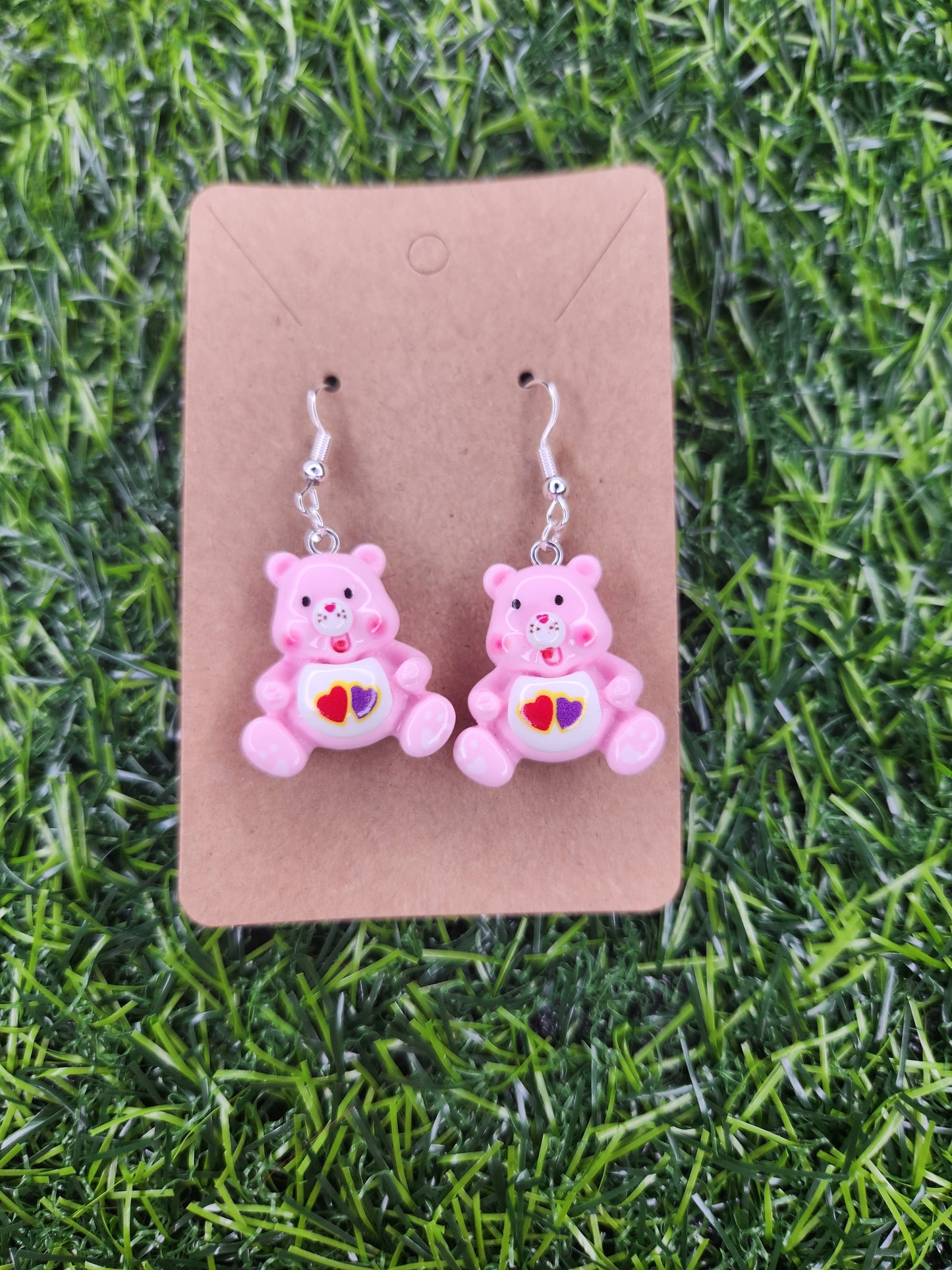 Pink Care Bear Dangle Earrings