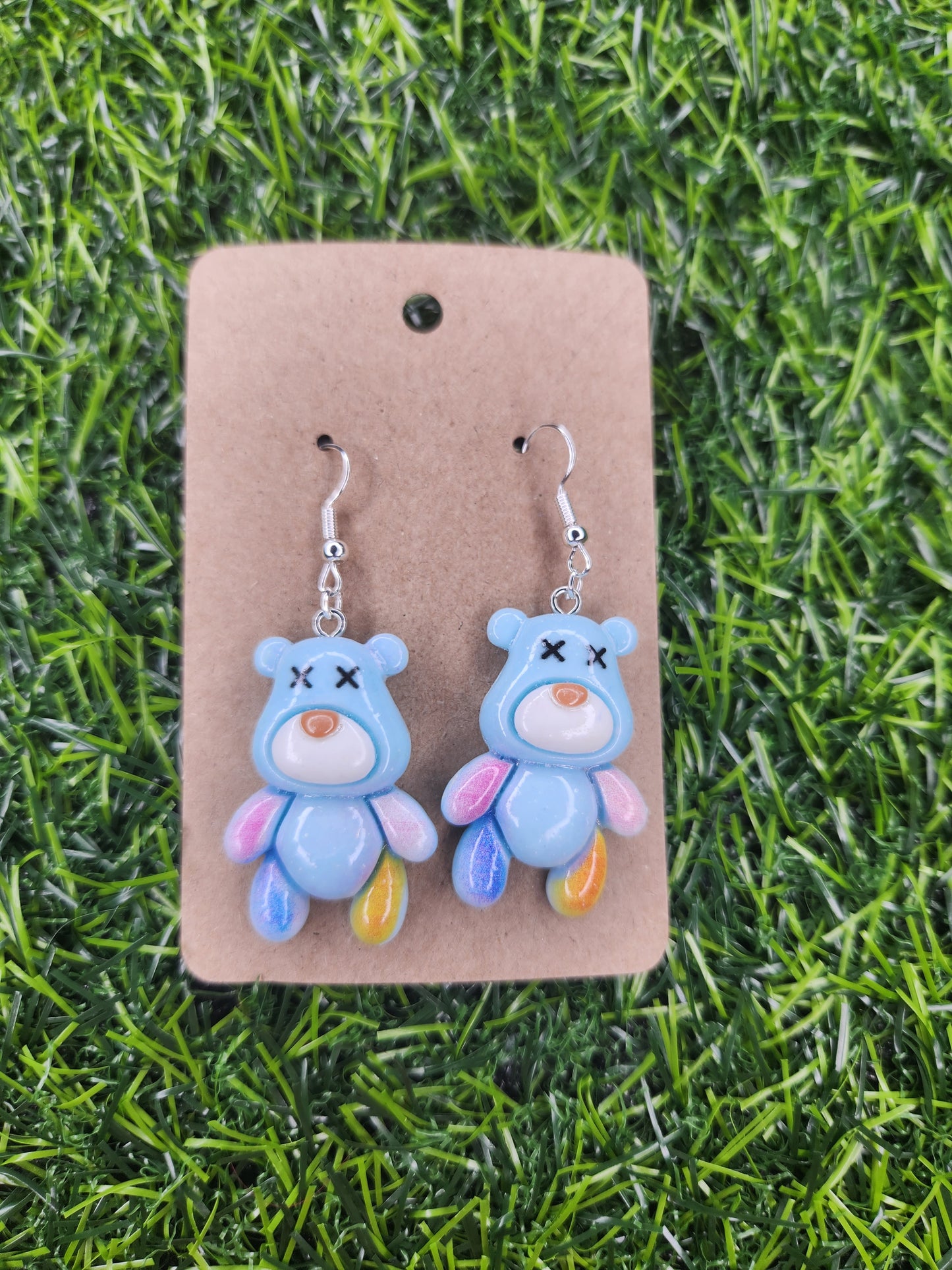 Large Blue Teddy Bear Dangle Earrings