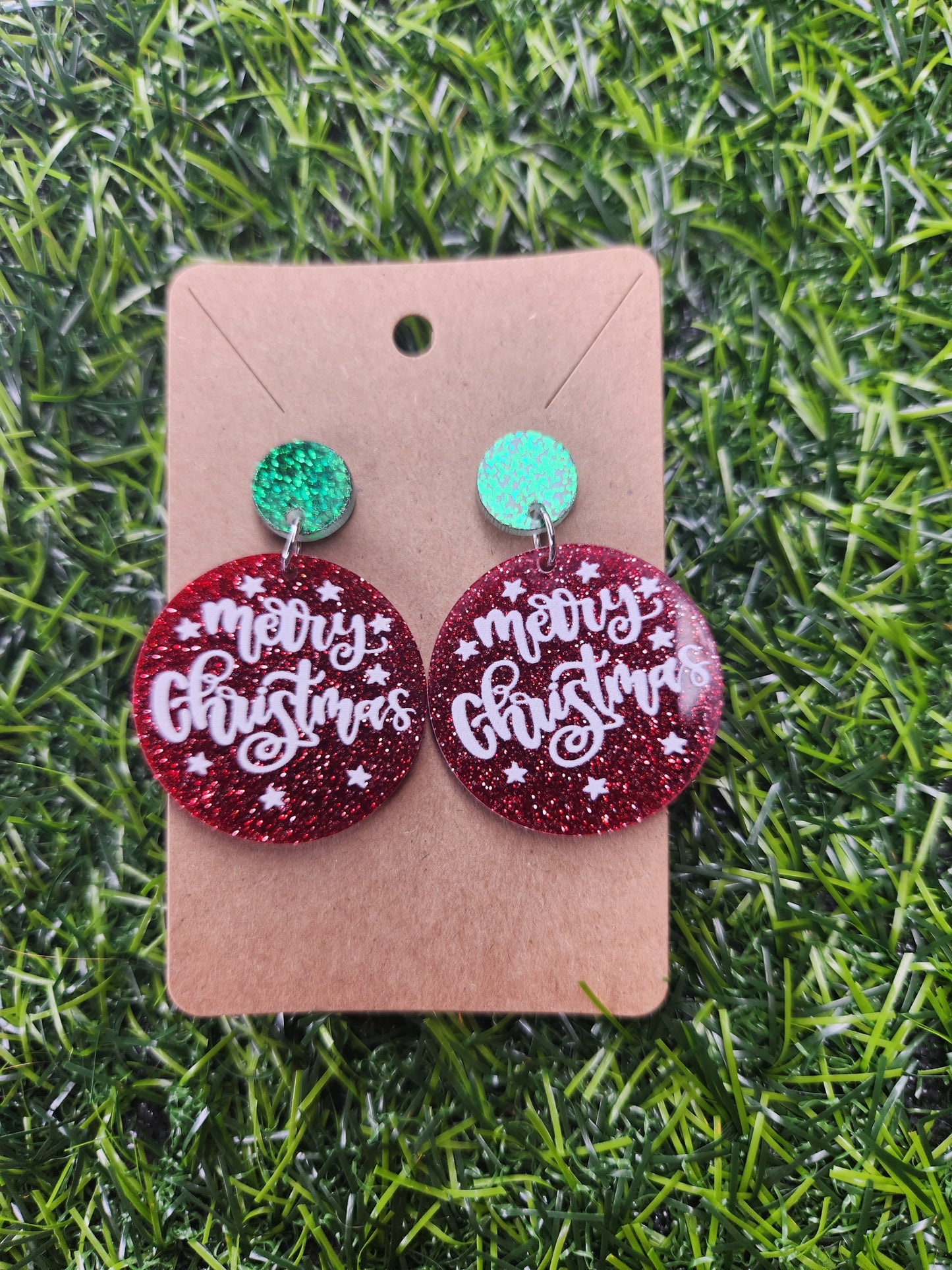 Merry Christmas Round Bauble Stuf Dangle Earrings
