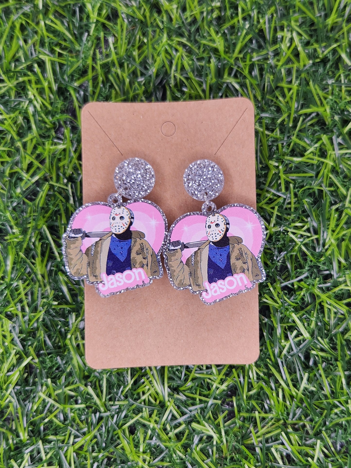 Pink/Silver Jason Valentines Glitter Heart Stud Dangle Earrings