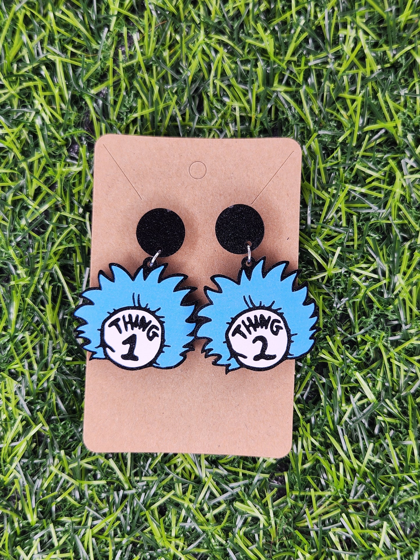 Blue Thing 1 Thing 2 Stud Dangle Earrings