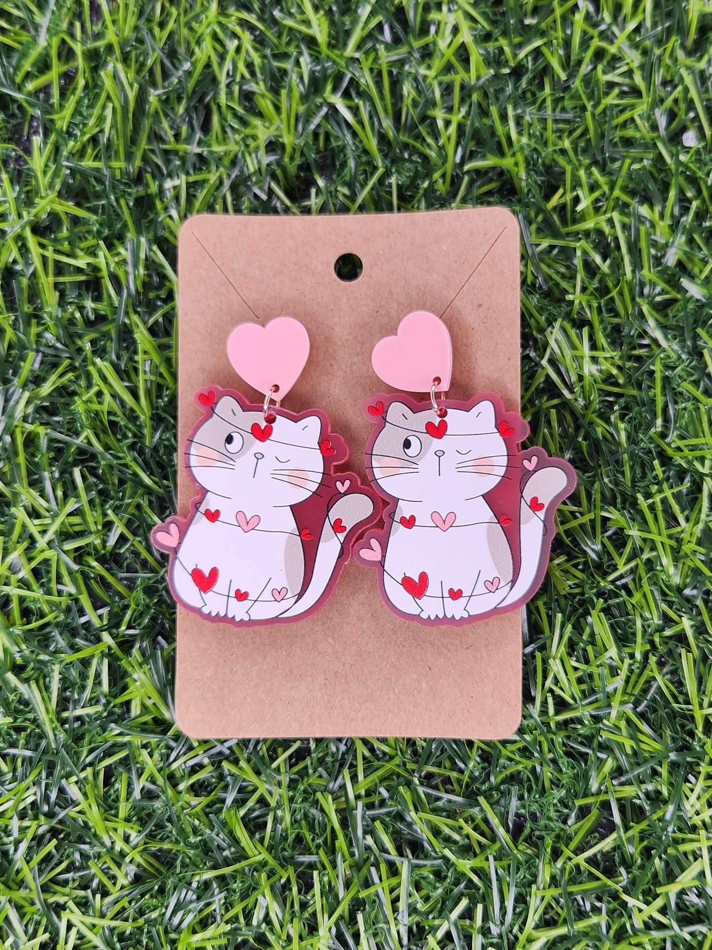 Cute Cat Valentine Heart Stud Dangle Earrings