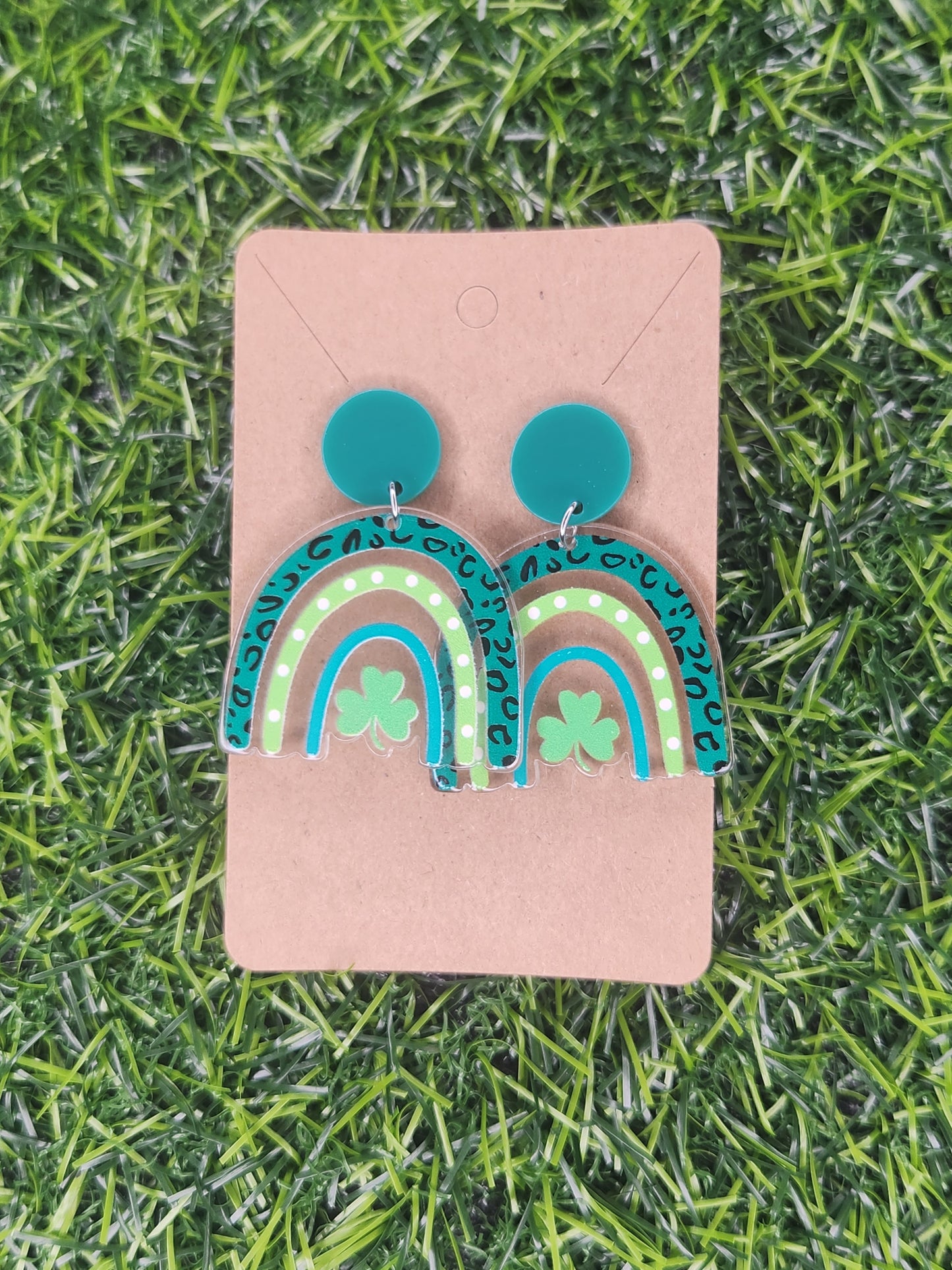 Large Green Rainbow Stud Dangle Earrings