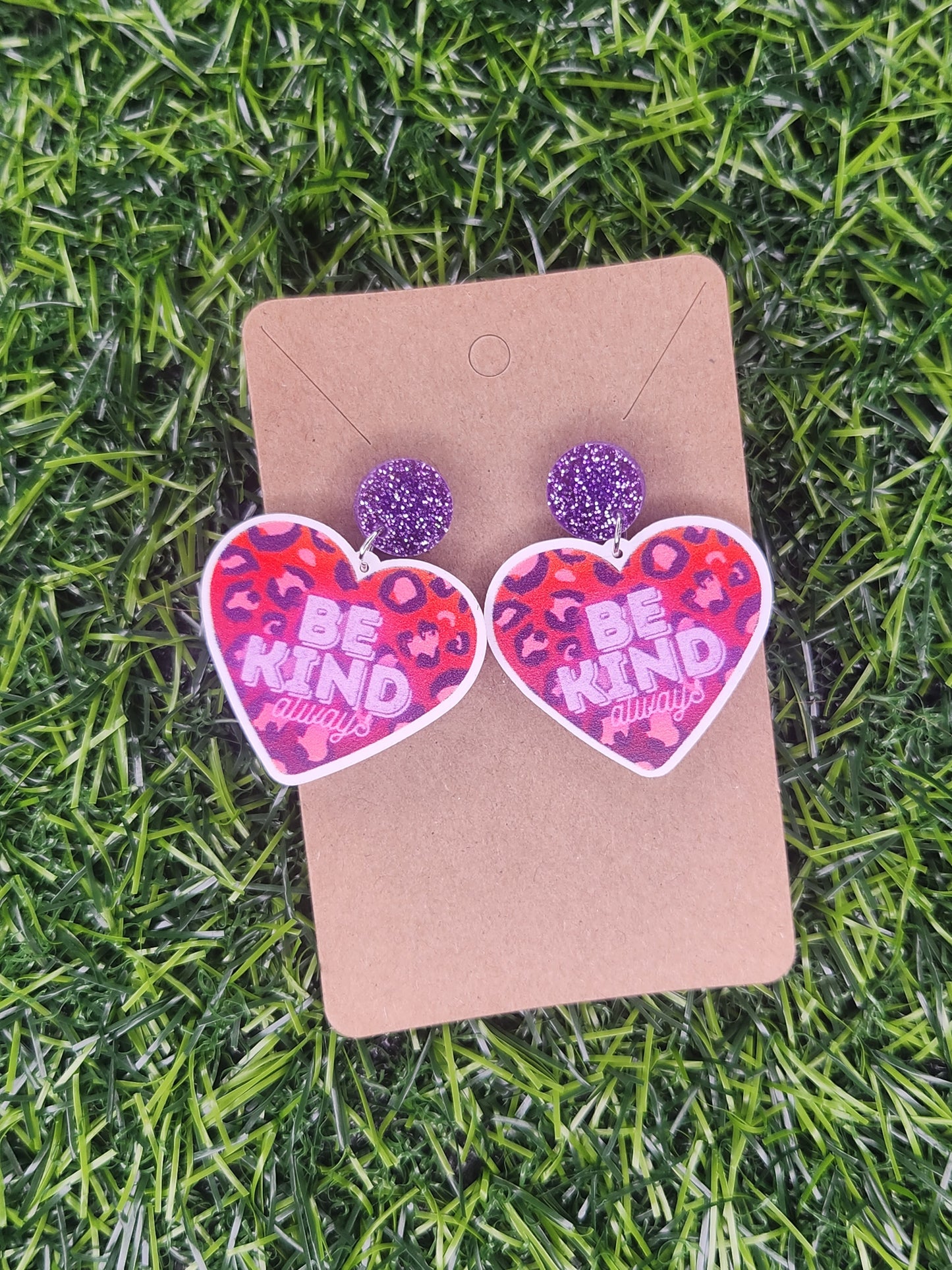 Be Kind Always Heart Stud Dangle Earrings