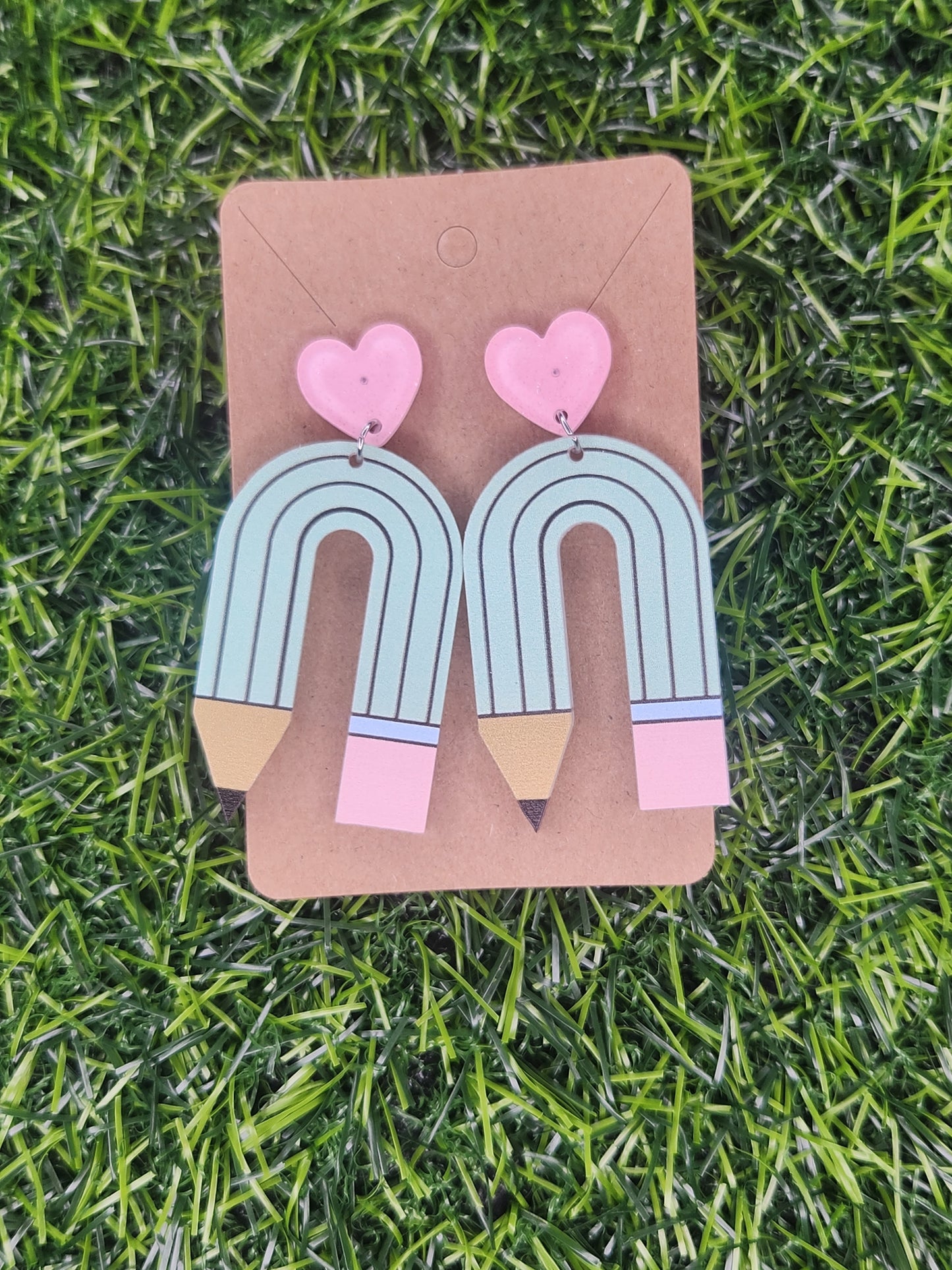 Large Green Pencil Stud Dangle Earrings