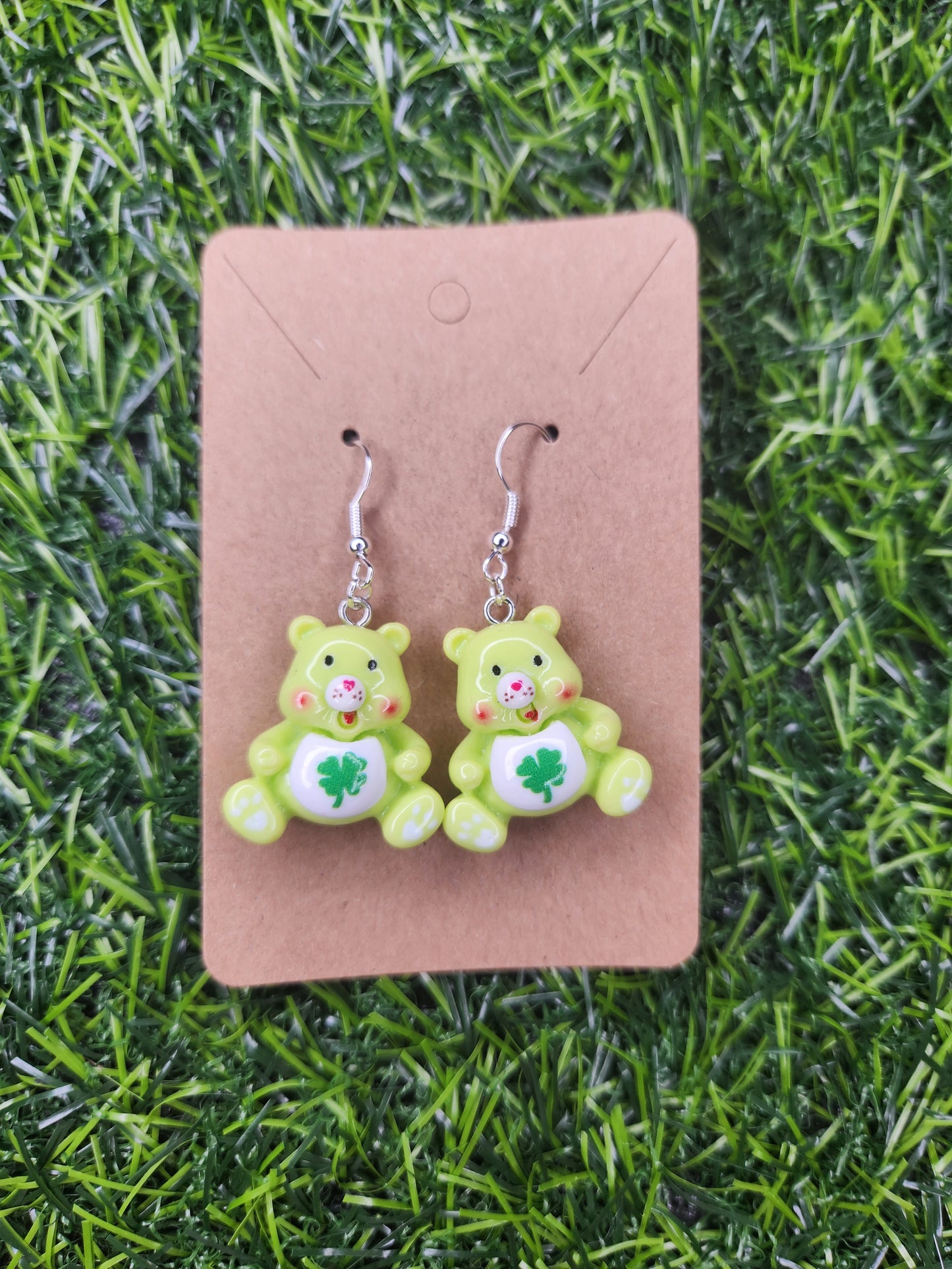 Green Care Bear Dangle Earrings