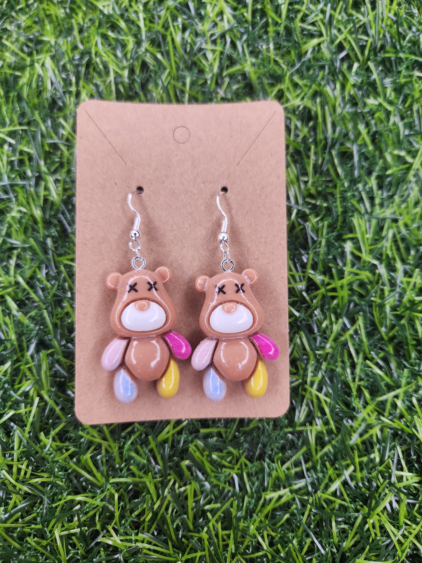 Large Brown Teddy Bear Dangle Earrings