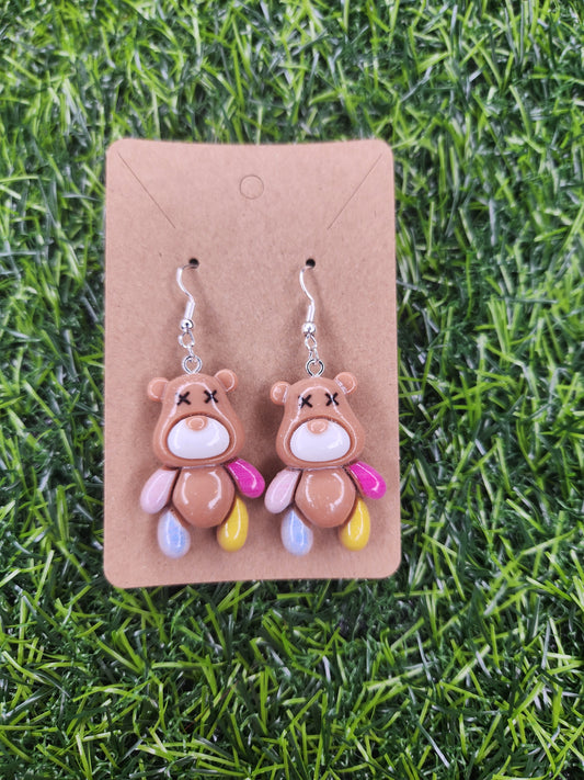 Large Brown Teddy Bear Dangle Earrings