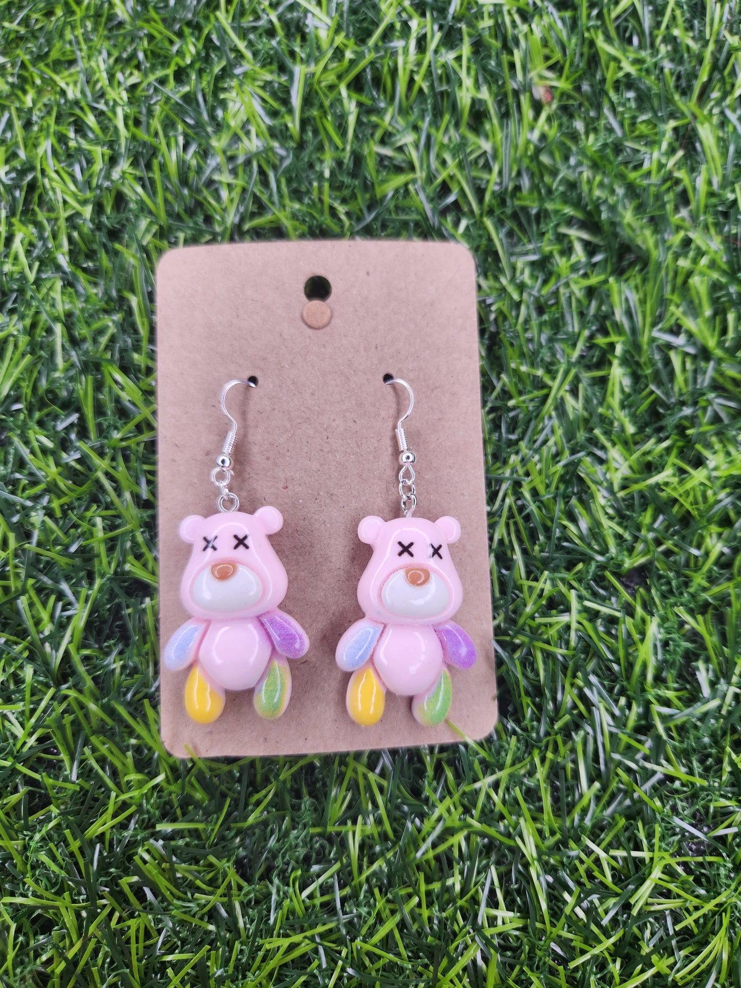 Large Pink Teddy Bear Dangle Earrings