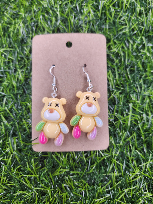Large Yellow Teddy Bear Dangle Earrings