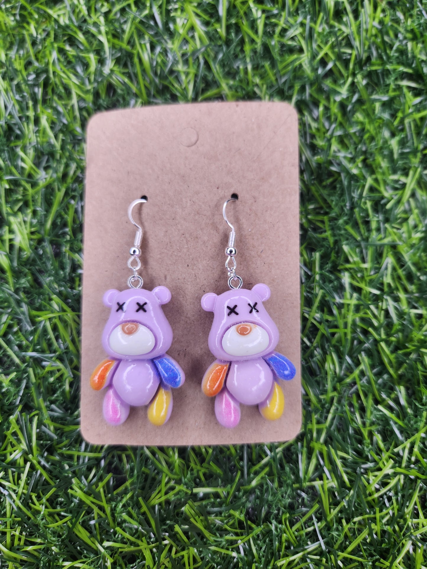 Large Purple Teddy Bear Dangle Earrings