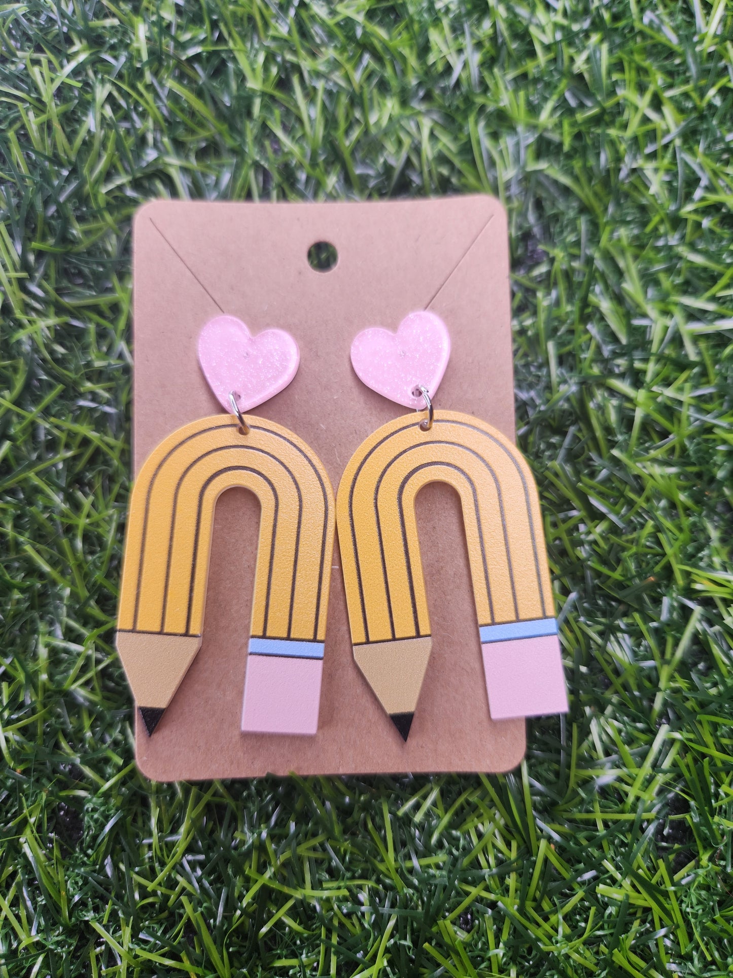 Large Yellow Pencil Stud Dangle Earrings