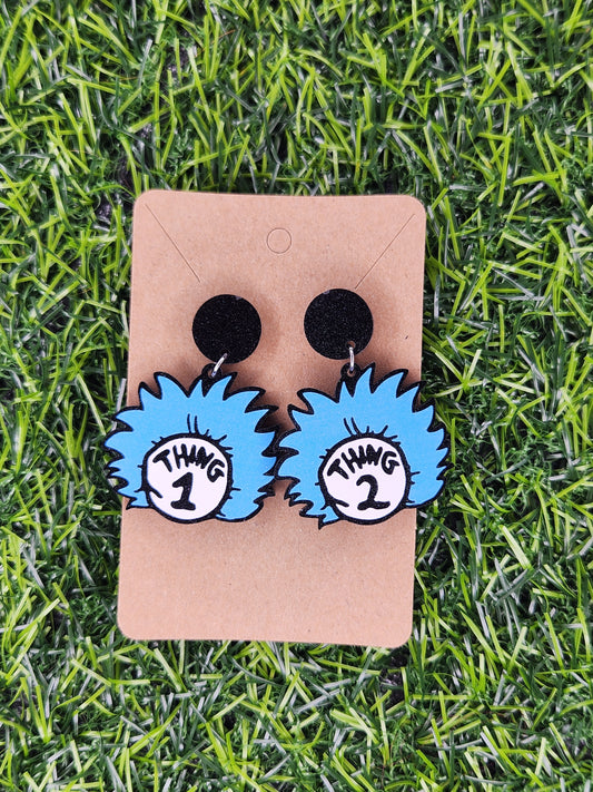 Blue Thing 1 Thing 2 Stud Dangle Earrings