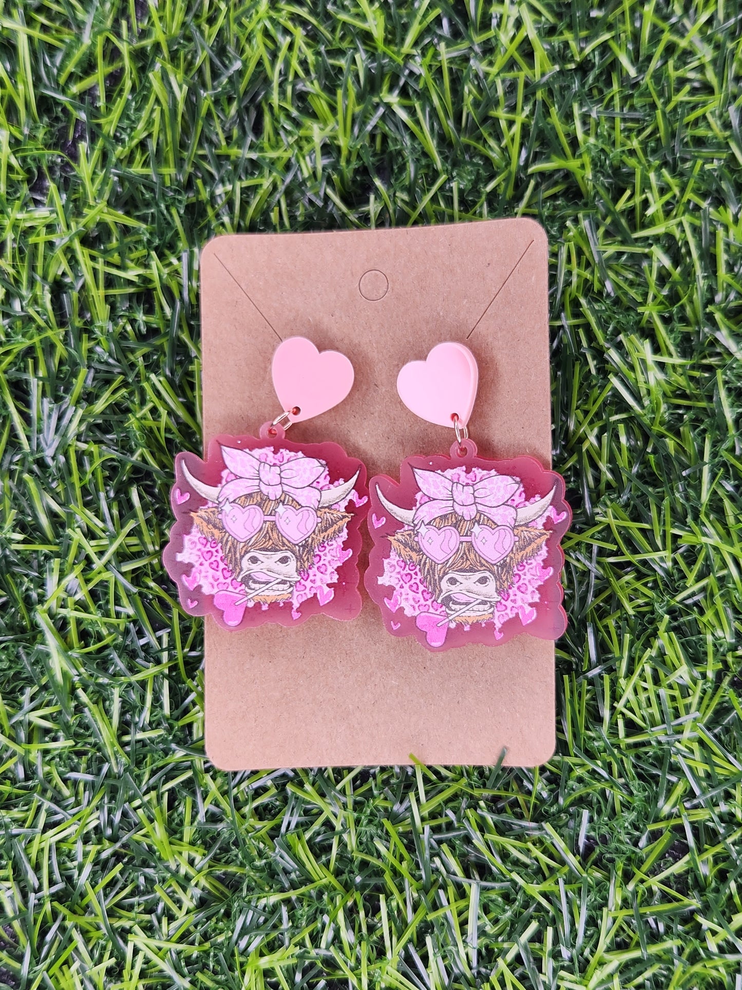 Cute Valentines Heart Cow Stud Dangle Earrings