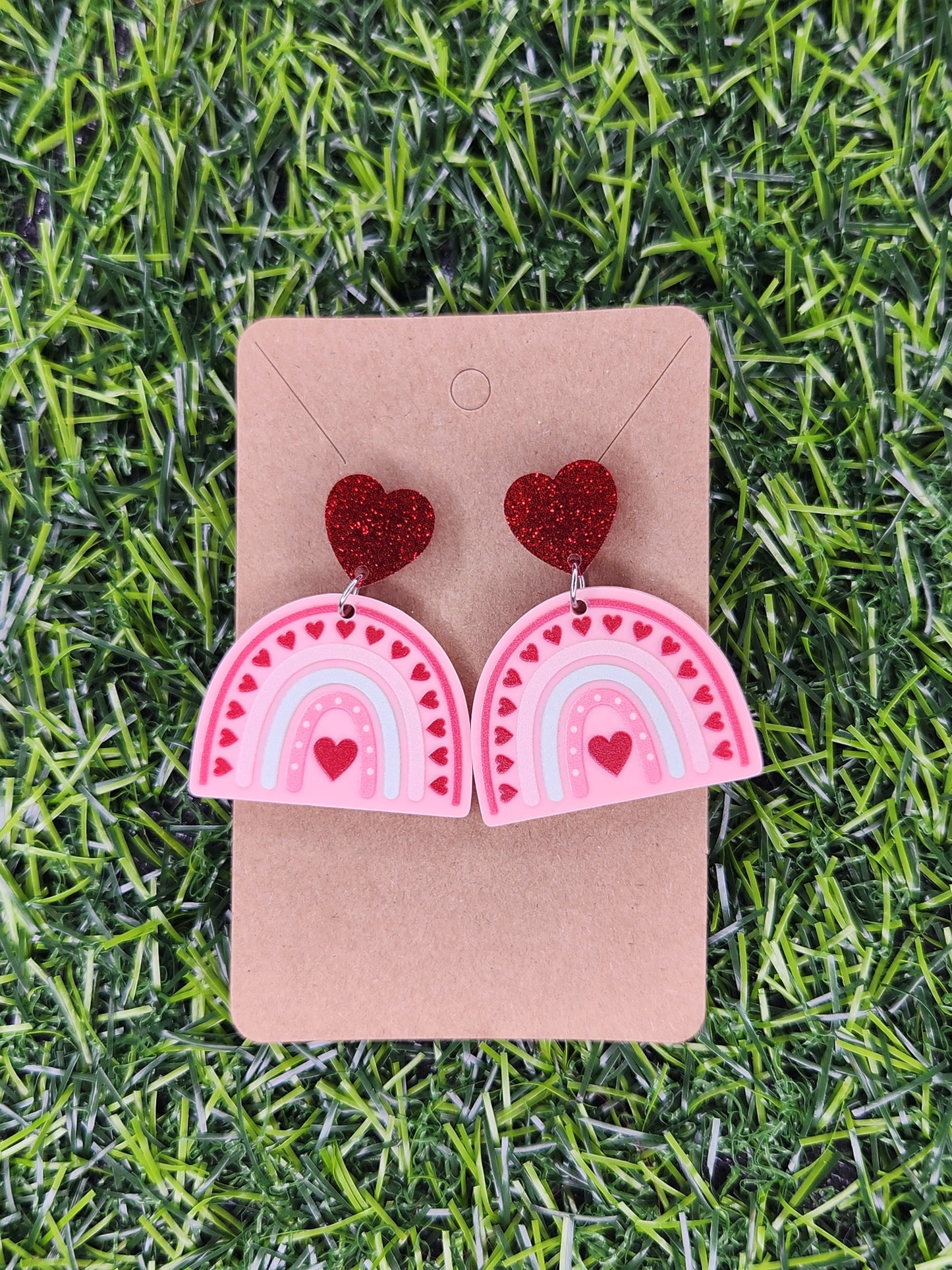 Large Pink Rainbow Stud Dangle Earrings