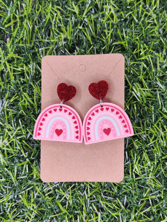 Large Pink Rainbow Stud Dangle Earrings