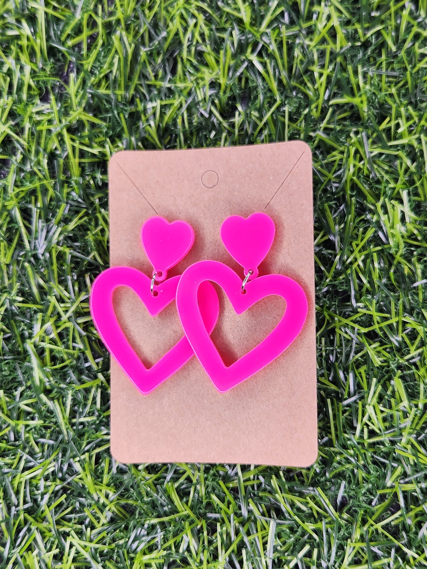 Large Pink Heart Stud Dangle Earrings