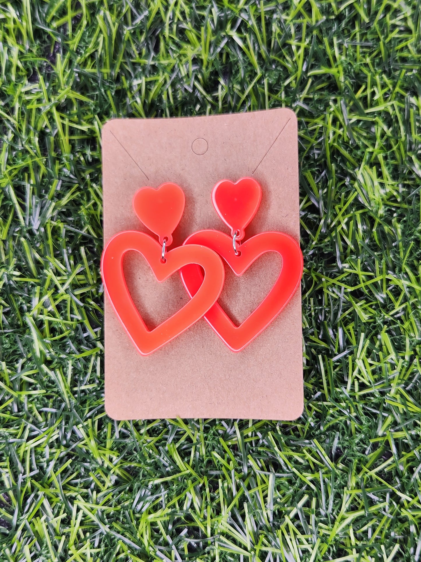 Large Orange Heart Stud Dangle Earrings