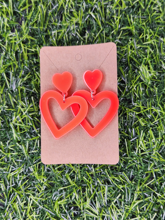 Large Orange Heart Stud Dangle Earrings
