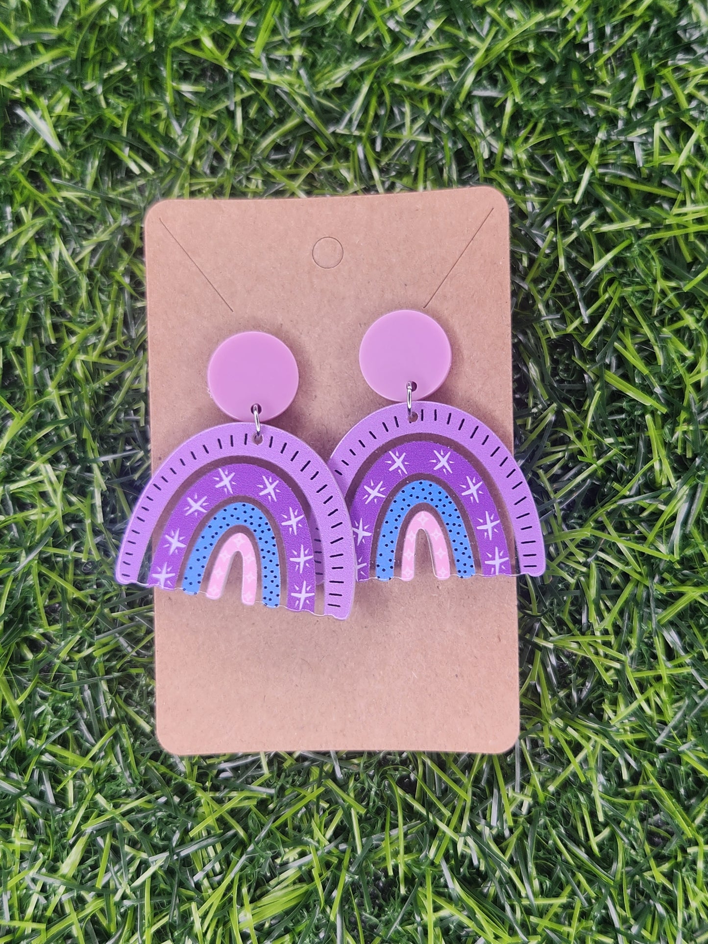 Large Purple Rainbow Stud Dangle Earrings