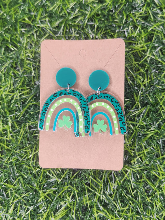 Large Green Rainbow Stud Dangle Earrings