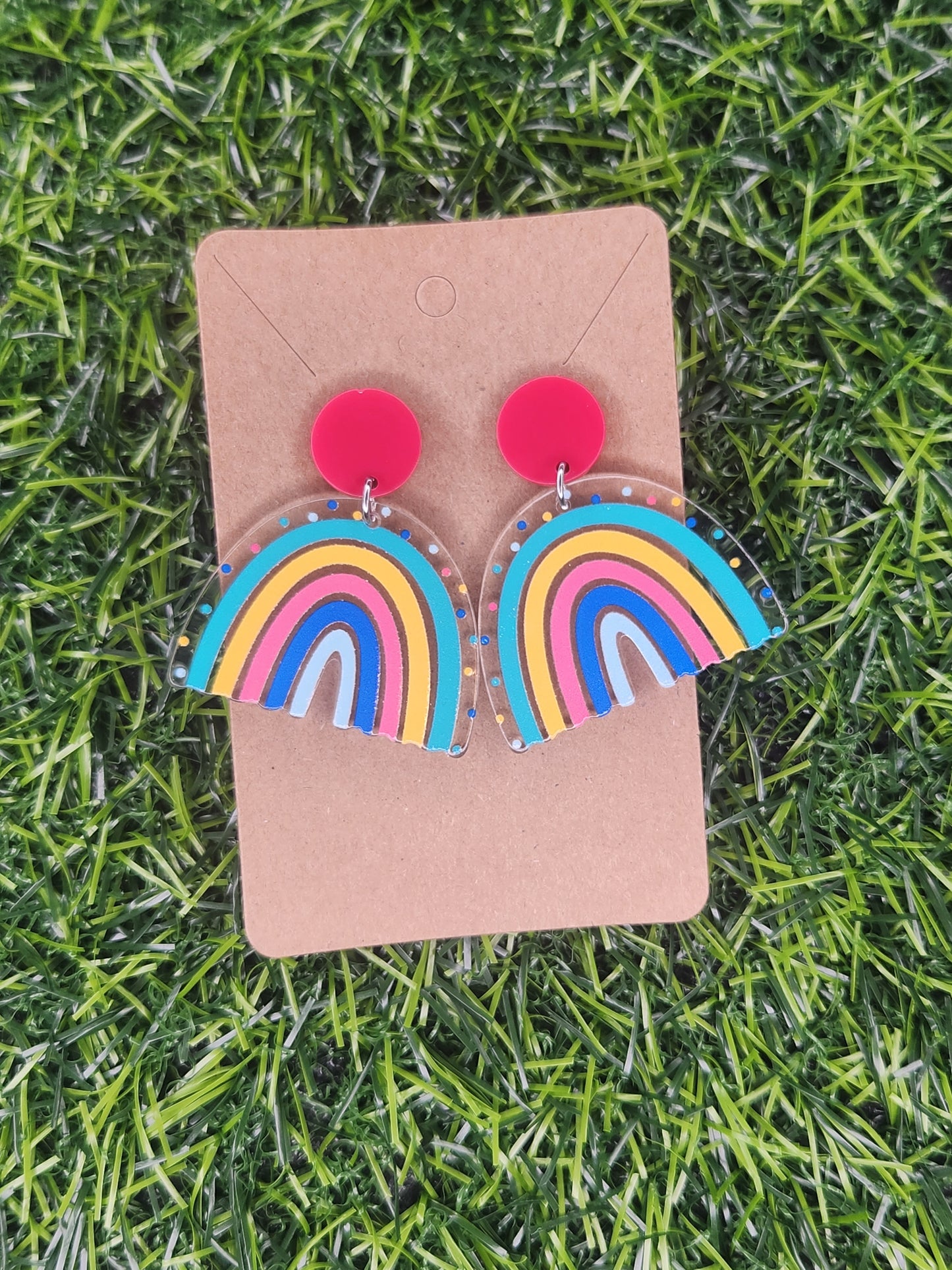 Large Rainbow Stud Dangle Earrings