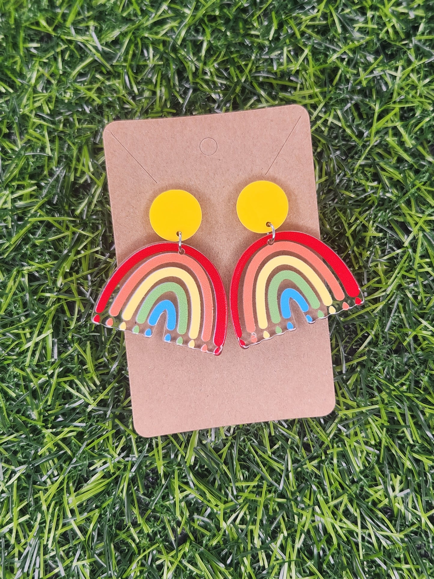 Large Rainbow Stud Dangle Earrings
