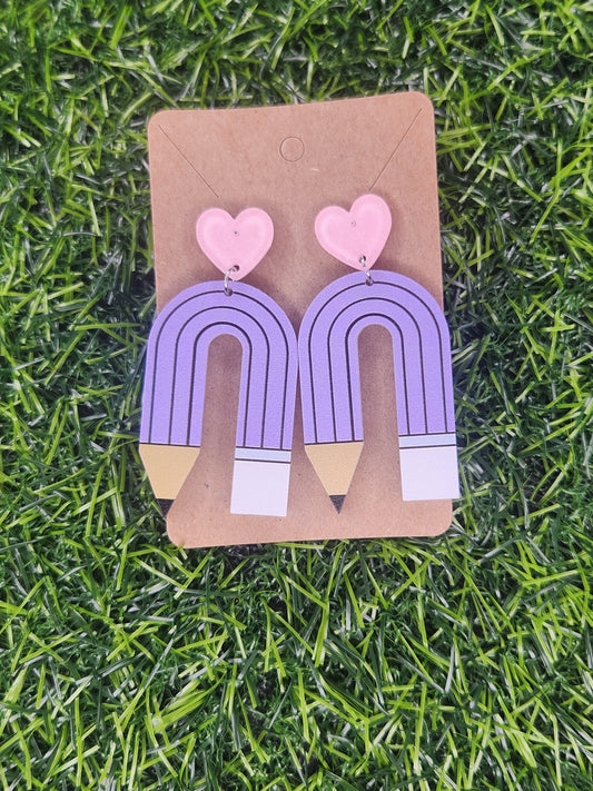 Large Purple Pencil Stud Dangle Earrings