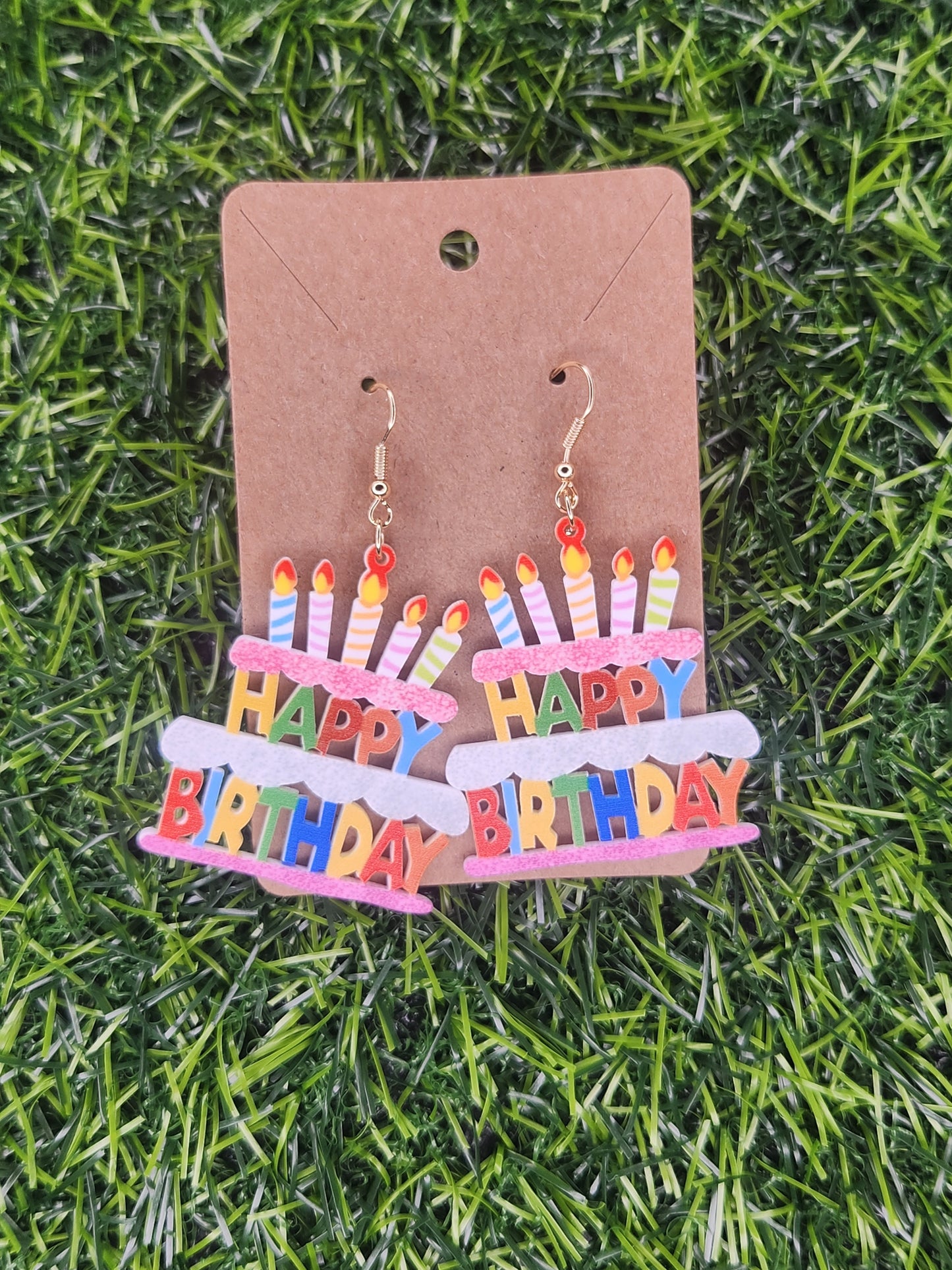 Happy Birthday Cake Hook Dangle Earrings