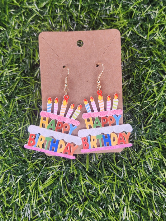 Happy Birthday Cake Hook Dangle Earrings